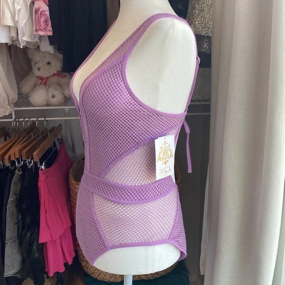 NEW Becca Plunge Metallic Mesh Swimsuit - Picture 3 of 9